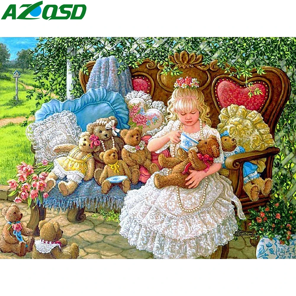 AZQSD полностью квадратная Алмазная картина девушка медведь портрет из мозаики