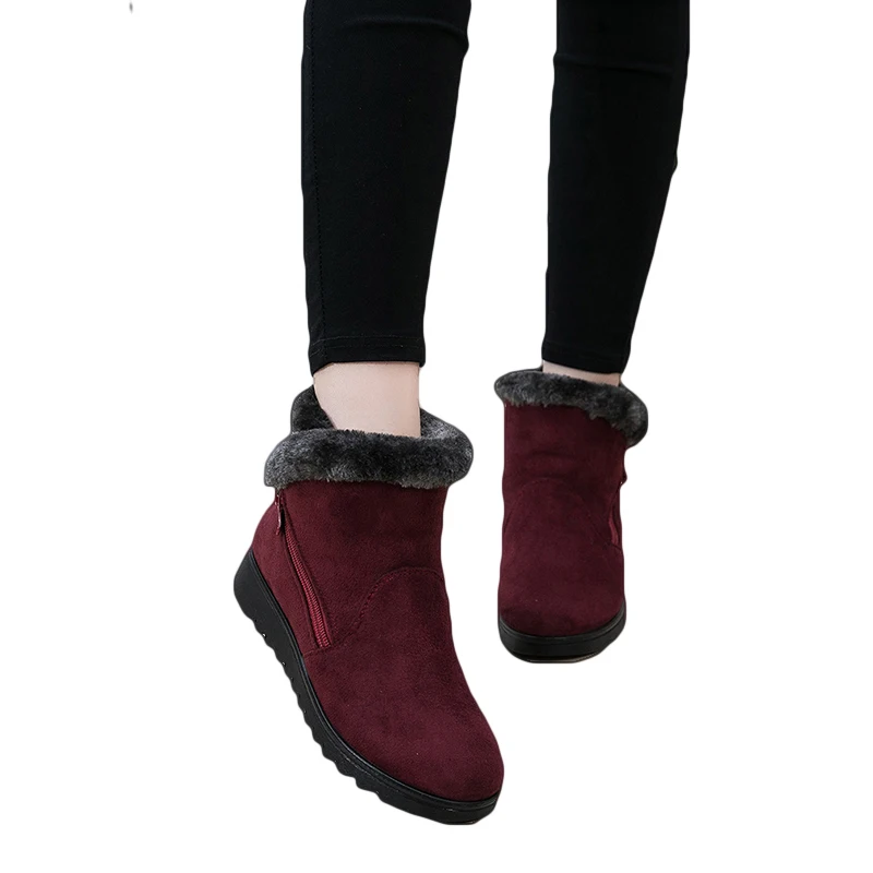 Shoes Woman Flat Ankle Snow Motorcycle Female Suede Leather Rubber Winter Women Warm Fur Plush Women's Ankle Walking Shoes