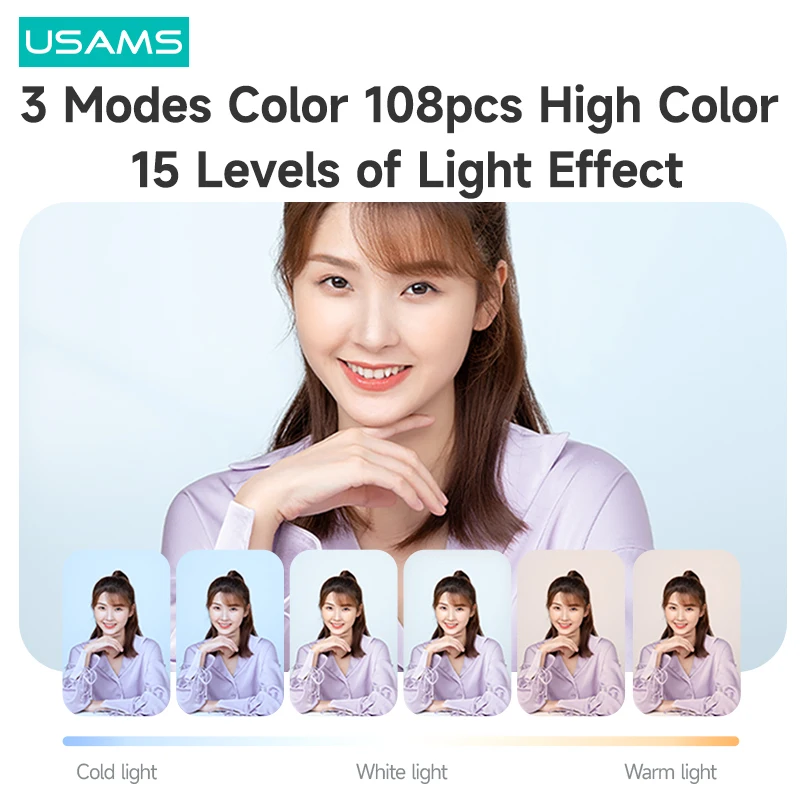 usams led ring fill light dual camara live broadcast phone holders retractable wireless control stand for youtube vlog video free global shipping