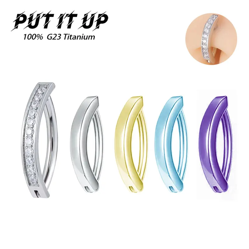 

ASTM F136 Titanium Reverse Curved Belly Button Navel Barbell Piercing Body Jewelry 14G Clicker Navel Anodized Piercing Jewelry