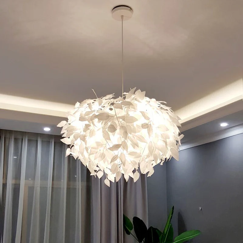 

Pendant Lamp Led Art Chandelier Light Nordic Design Fabric Leaf Lighting Dining Room Decor Bedroom Hanging Fixtures Luminaire