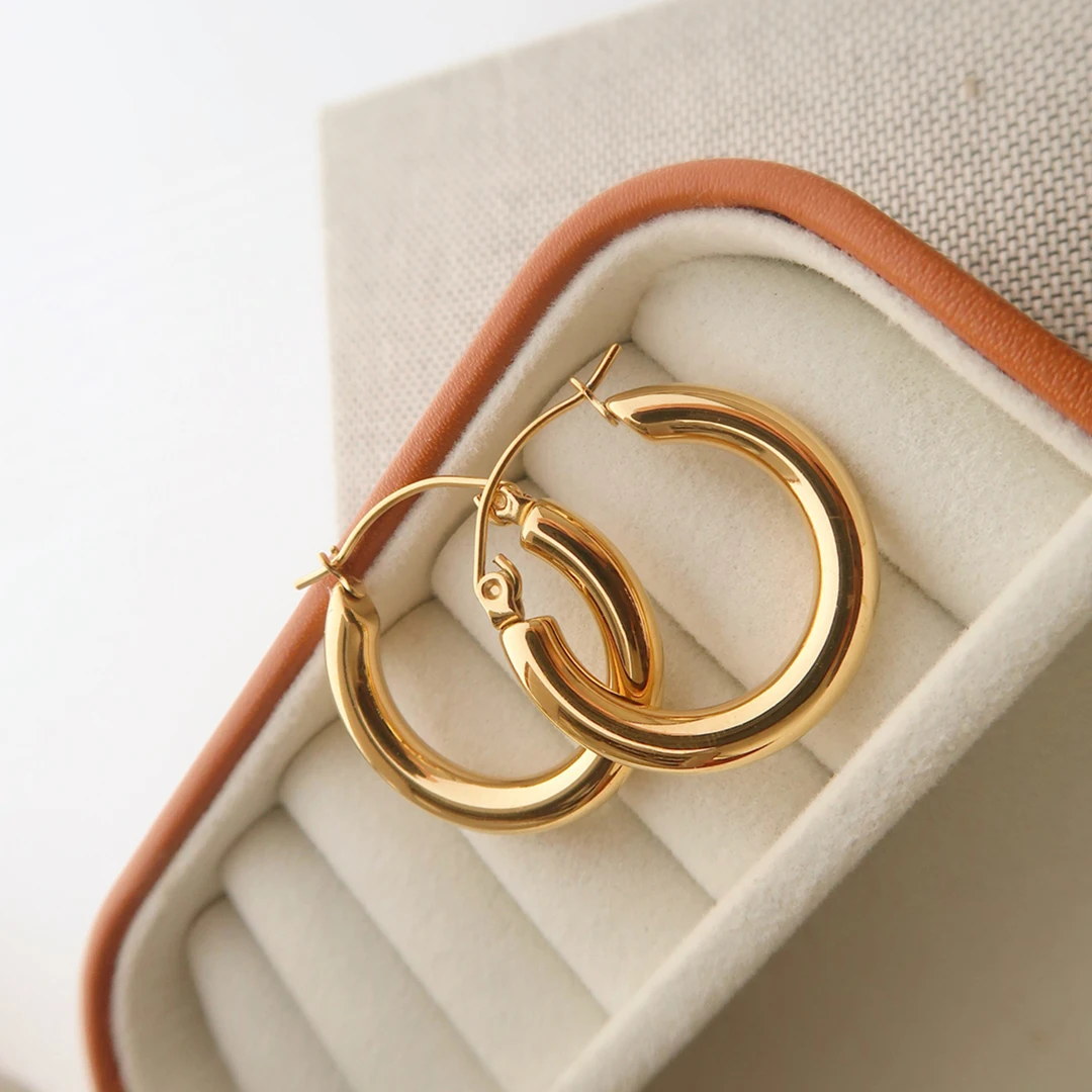 

Fashion Jewelry Hypoallergenic Stainless Steel 18k Gold Filled Chunky Huggie Hoop Earrings For Women