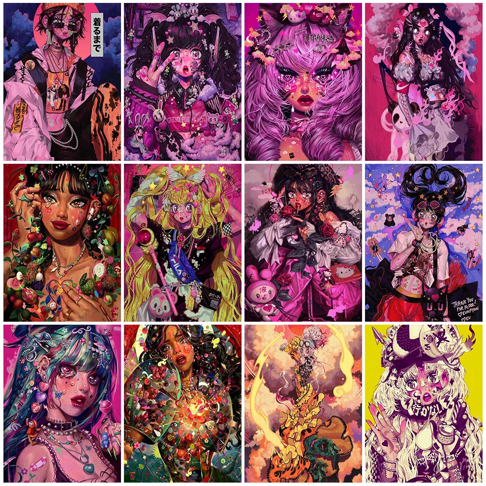 XUEQIXIAOZU 5D алмазная живопись розовая мультяшная девушка DIY японский аниме бриллиант набор домашний декор
