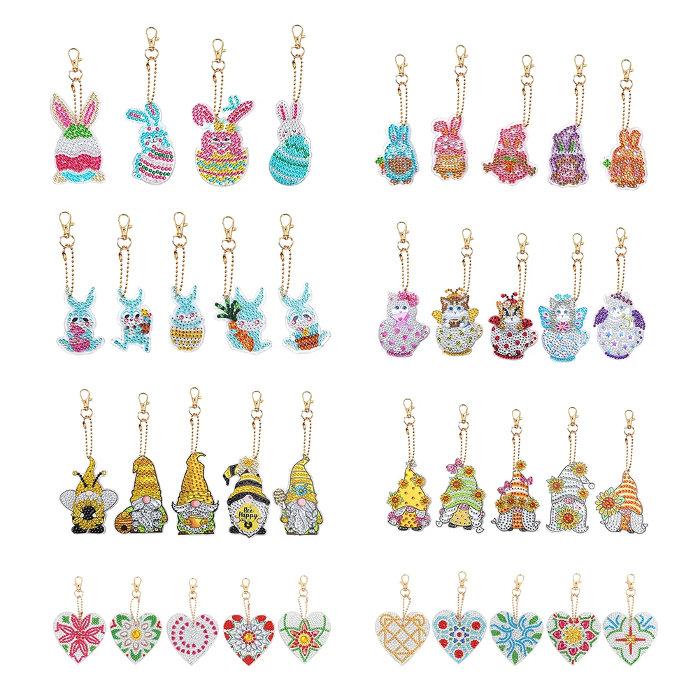 

4/5pcs Mosaic Diamond Drawing Keychain 5D DIY Rhinestone Drawing Key Ring Pendant Kit Decoration Accessory