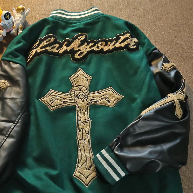 

American Street Cross Embroidered Bomber Men's Ins Spring and Autumn New Fashion Hip Hop Loose Couple Coat