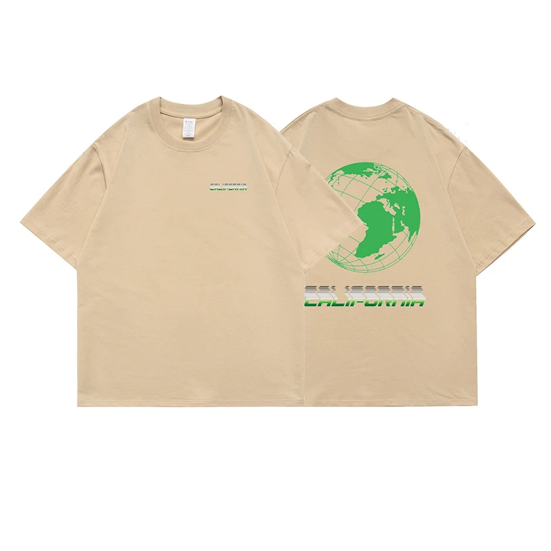 

Graphic T Shirts Cotton T-shirt Streetwear Simple Stroke Globe Graphic Men's T-shirt Oversized letter Print T-shirt For Men