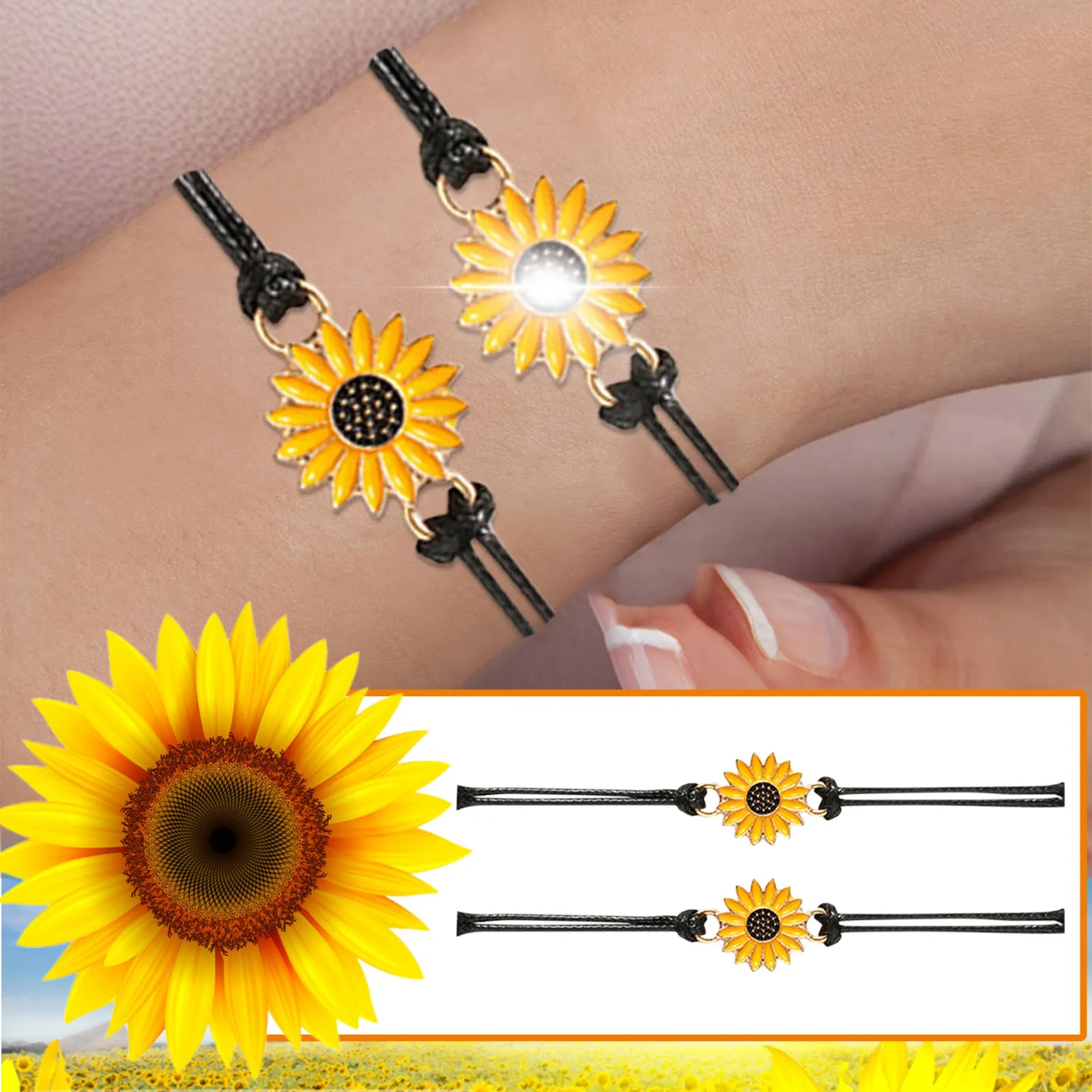 Sunflower Pinky Promise Bracelets Friend Long Distances Friendship Gifts For Women Teen Girls Bridal Ring Bling