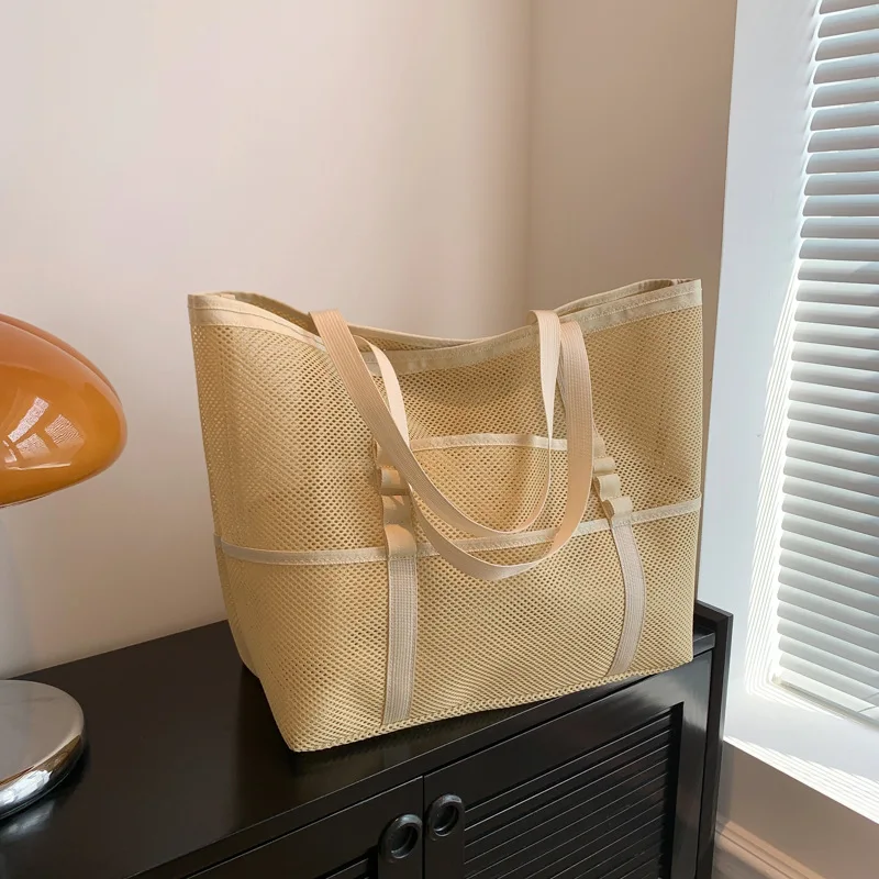 

Summer Mesh Hollow out Tote Bag Women Shoulder Bag Beach Bags High Capacity Shopping Bags Girl Storage Bag Sport Bag Handbags