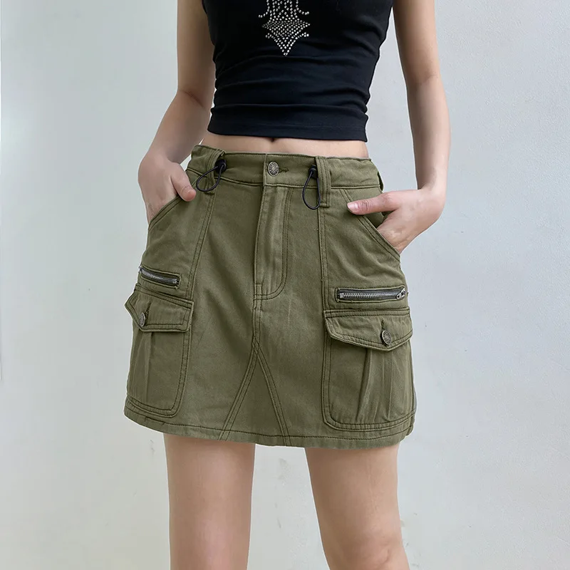 

y2k Low Waisted Denim Skirt 2000s Vintage Solid Harajuku Cargo Skirt Women 90s Fashion Short Mini Skirt Sexy Clubwear