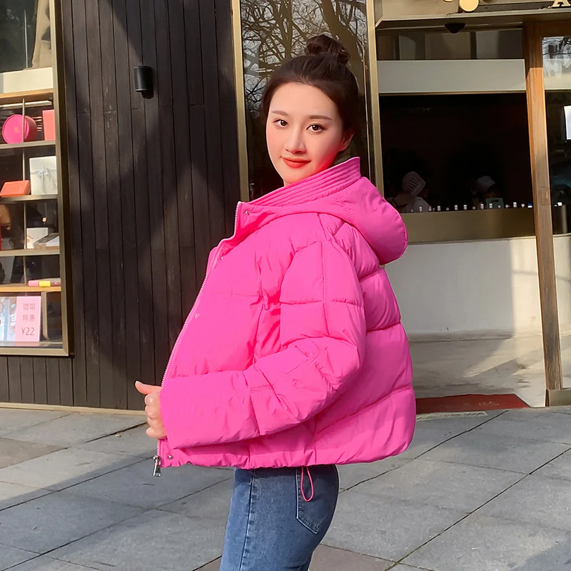 Solid Color Short Parka Coat for Fashion Big Pocket Hooded Loose Jackets Autumn Winter Women's Winter Coat Parkas Jacket Women