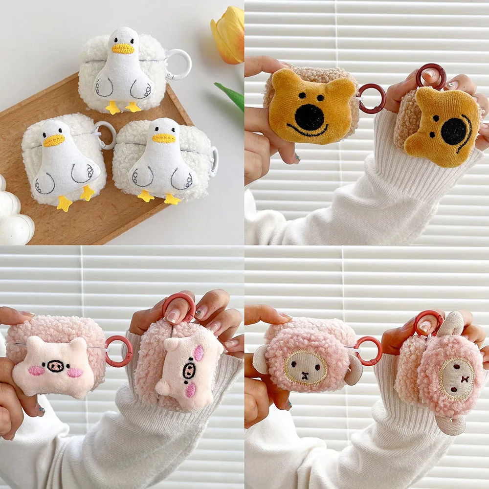 

Cartoon Cute 3D Plush Duck Bear Pig Sheep Warmer Silicone Bluetooth Wireless Earphone Case For Apple AirPods Pro 1 2 3 Cover