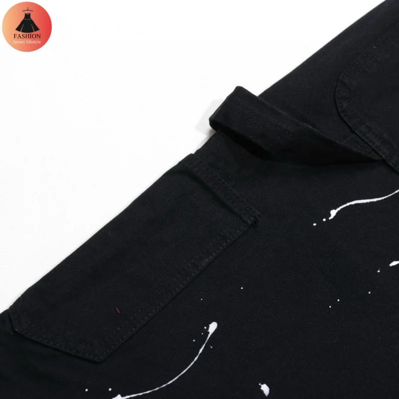 Черные потертые мужские и женские джинсы High Street Graffiti брендовые осенне-зимние