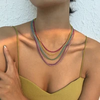 multi layer thin chains rainbow mixed color layer necklace for women girls bohemia cute clavicle necklace hip hop women jewelry