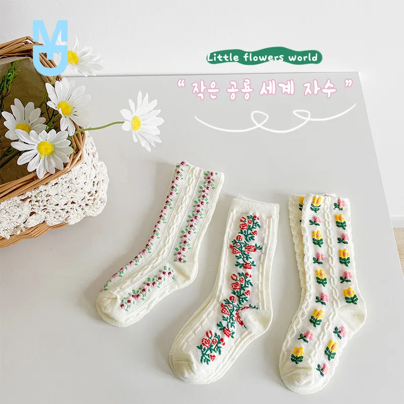 

New 1-8 Years 3 Pairs/set Summer Children White Soft Socks Plain All-match Floral Socks Loose Mouth Girls Socks For Baby Kids