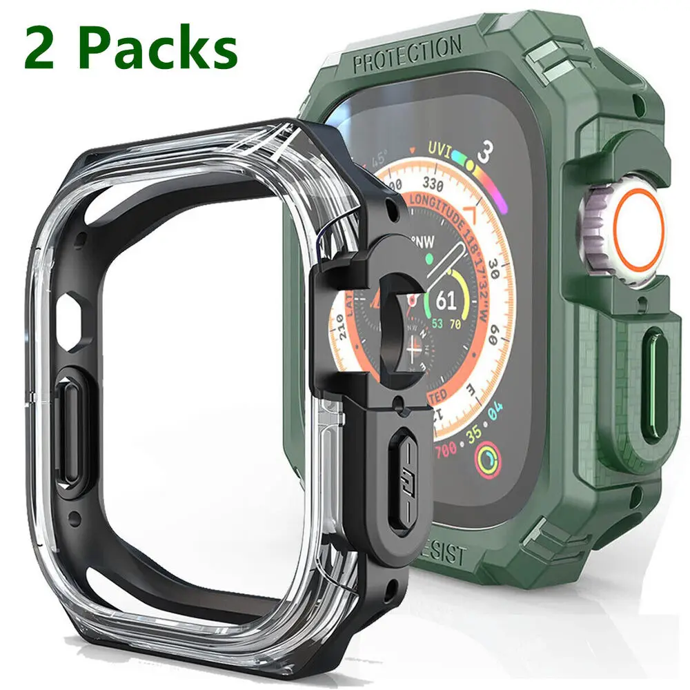 2 Pack Rugged Bumper Case For Apple Watch Series Ultra 49mm 8/7/6/5/SE TPU Cover 45mm 41mm 44mm 40mm