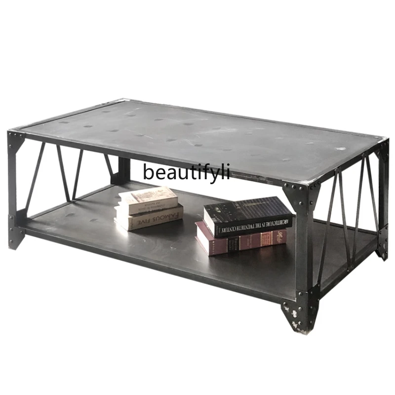 

Retro Distressed Industrial Style Iron Coffee Table Minimalist Creative Tea Table Living Room Small Apartment Coffee Table