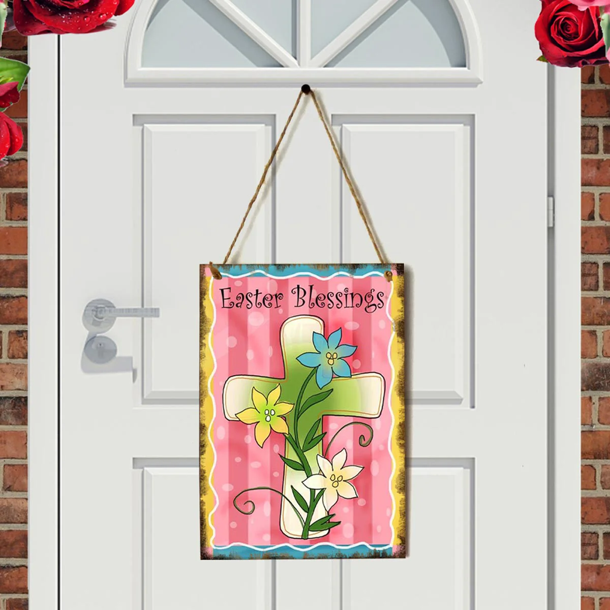 

Пасхальная табличка, деревянная подвесная настенная Крестовая пружина, деревянное потертое искусственное украшение, Цветочная дверь