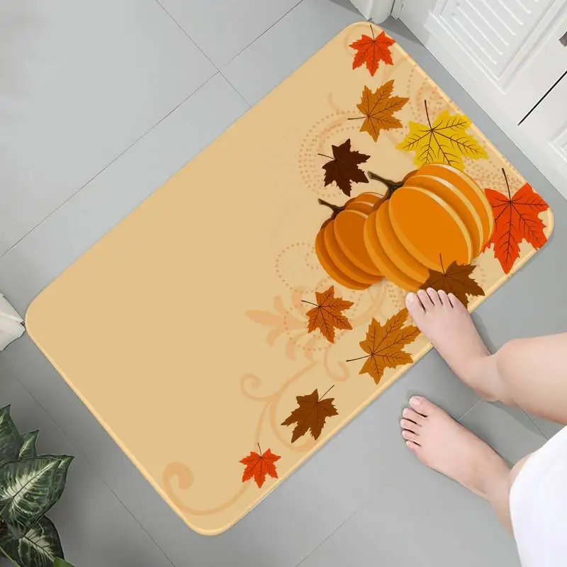 

Soft Carpet Flannel Kitchen Rug Bathroom Mats 3D Decoration Thanksgiving Autumn Pumpkin Bath Mats Room Carpets Lounge Rug