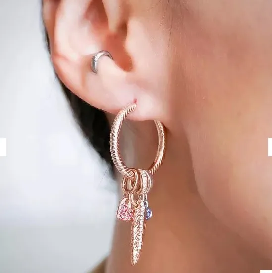 Pandora-Breloques pendantes en argent regardé 925 pour femme, breloques pendantes, plume de Rotterdam, bracelet à bricoler soi-même, accessoires de mode de niche, cadeaux