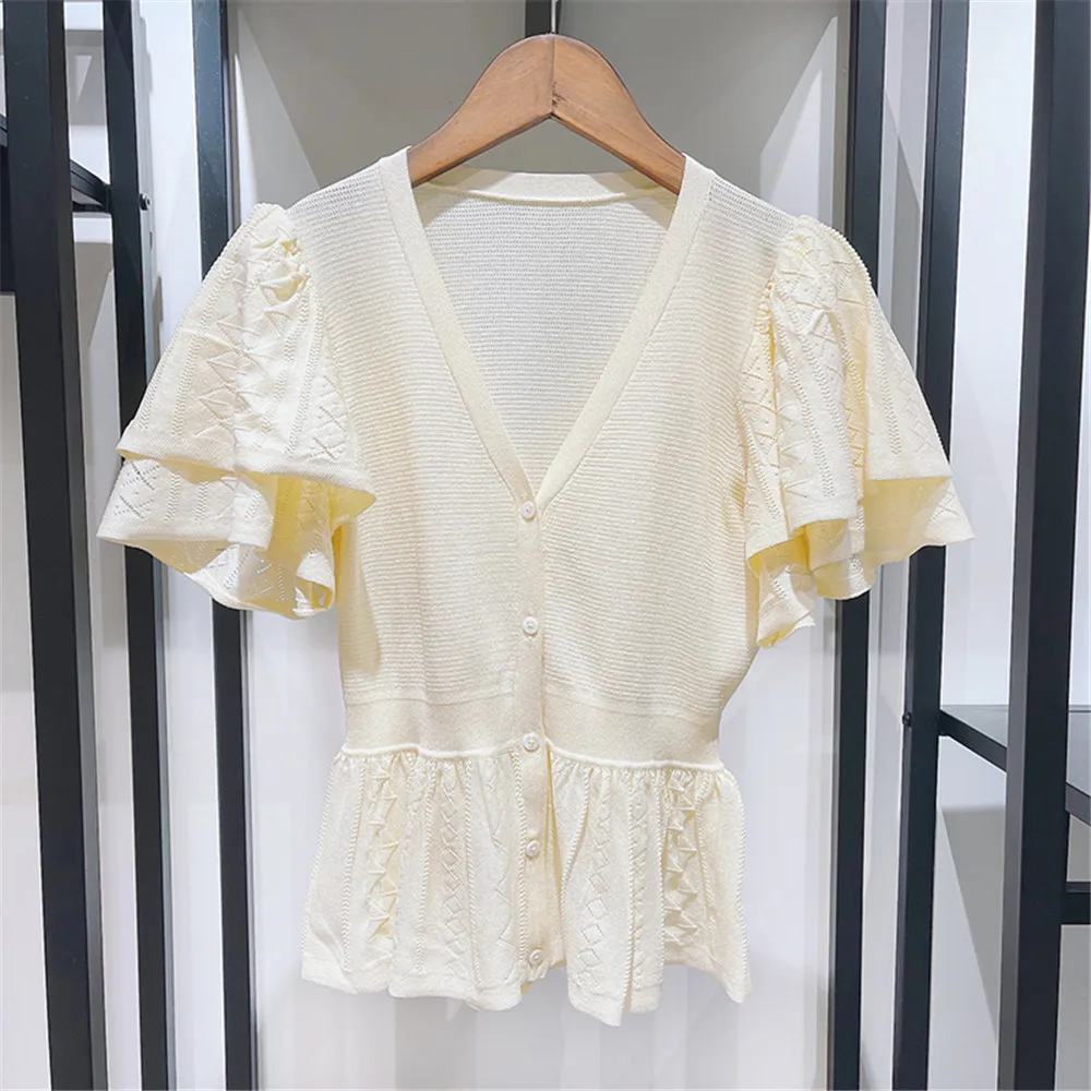 

Women Sweater Hollow Out Knitted Butterfly Sleeve Sweet Cardigan