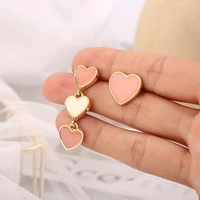 2021 new enamel pink color love heart drop earring for women girls simple asymmetrical earring statement wedding party jewelry
