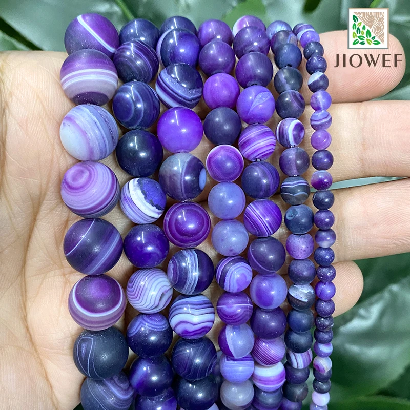 

Natural Matte Purple Banded Lace Agates Round Beads 4/6/8/10/12/14mm Diy Bracelet Accessories for Jewelry Making 15" Strand
