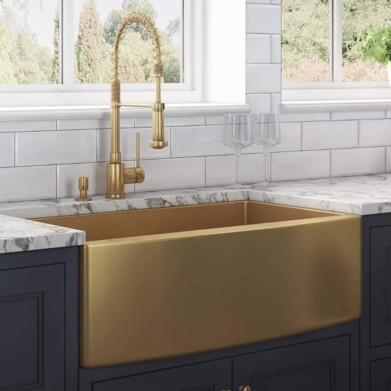 

Brass 36 Inches（About 91.4cm）Farmhouse Kitchen Sink Matte Gold Stainless Steel Single Slot Bathroom Sink Outdoor Sink Sink Bowl