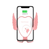 angel wing pink car wireless charger with smart beauty light car wireless fast charger car phone holder pink girl
