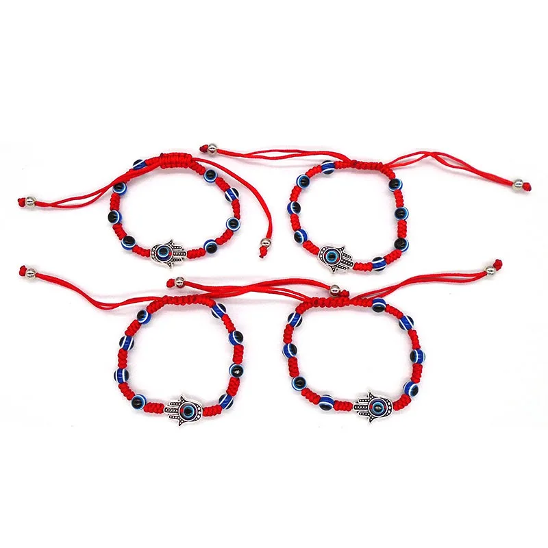 

10 Pieces Lucky Bracelet Turkish Blue Eye Hamsa Hand Charms Red String Braided Good for Jewelry Men Women Gift