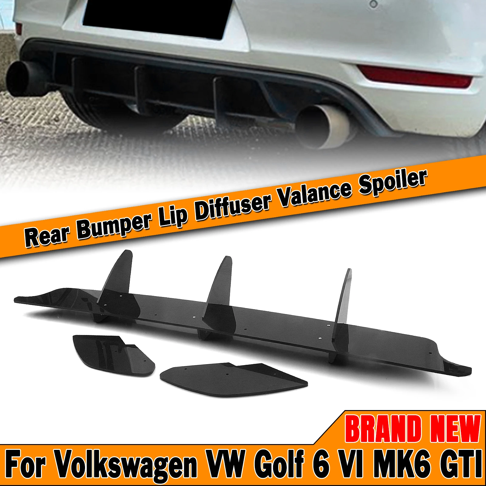 

For Volkswagen VW Golf 6 VI MK6 GTI 2010-2014 Rear Bumper Diffuser Lip Black Lower Valance Bracket Splitter Spoiler Plate Trim