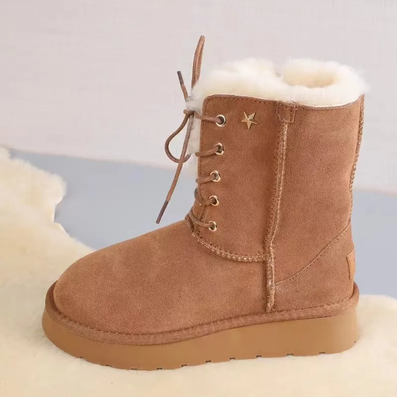 

Thick-soled Fur Integrated Snow Boots for Women 2023 New Winter with Fleece Thickened Casual Mid-cylinder Muffin Cotton Shoes