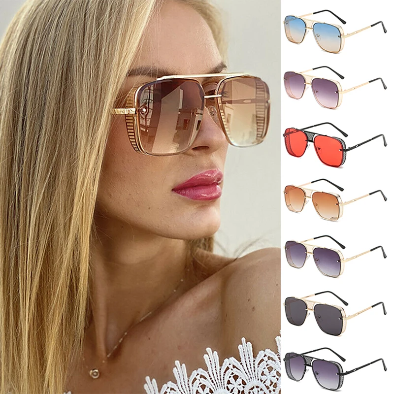 

Women Glasses Metal Bar UV400 Square Sunglasses Fashion Classic Steampunk Vintage Oversized Multicolor Women Sunglasses