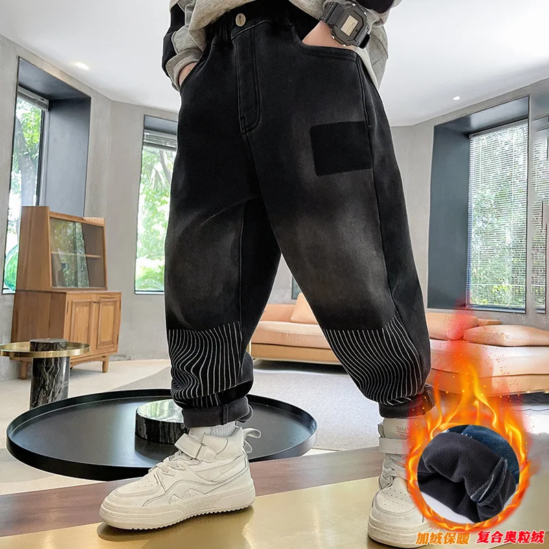 

Boys Jeans Children Autumn Winter Denim Pants Tie Dye Stripe Pattern Teens Elastic Waist Causal Baggy Trousers 4 6 8 10 12 14 Y