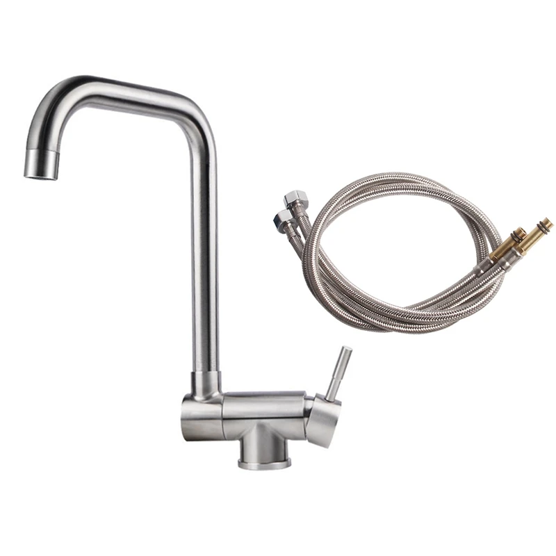 

Front Window Folding Kitchen Faucet Stainless Steel 360° Rotation Sink Hot And Cold Mixer Water Tap With Hose