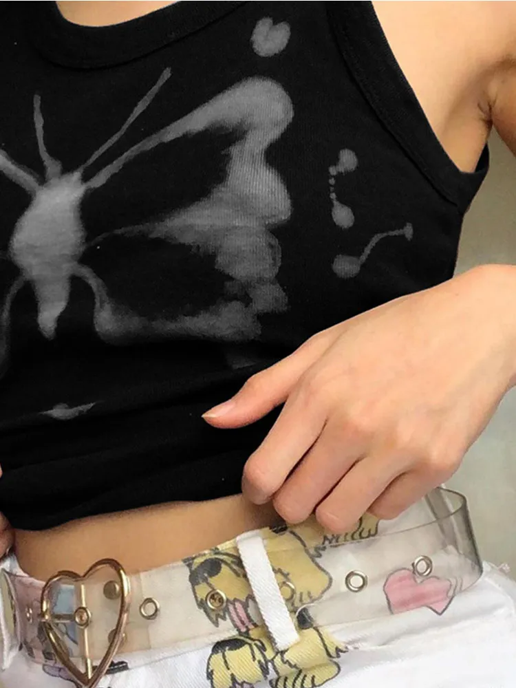 Футболки без рукавов с графическим принтом эстетичная одежда укороченный топ