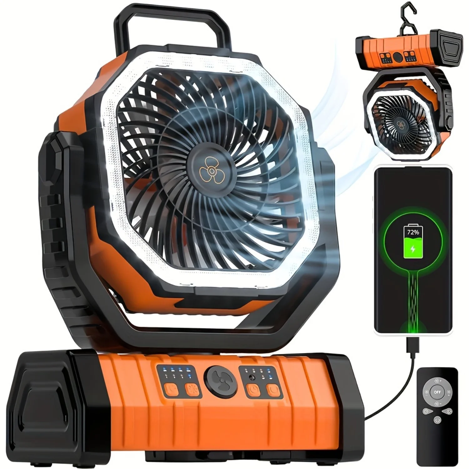 Outdoor Camping Fan with LED Light Portable and Bright Tent for Hiking Fishing - 1pc