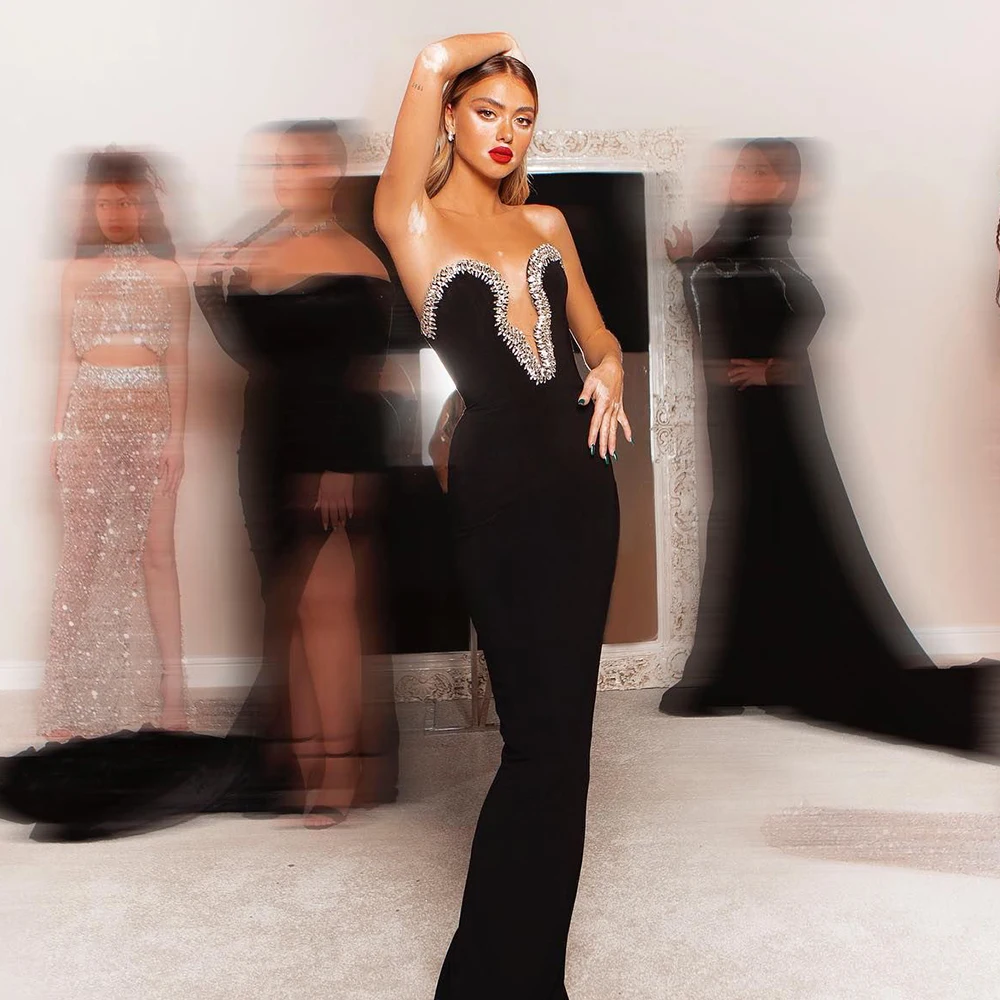 New Summer Women's Sexy Strapless Sequined Diamond V-Neck Bodycon Bandage Long Dress Elegant Celebrity Club Party Dresses