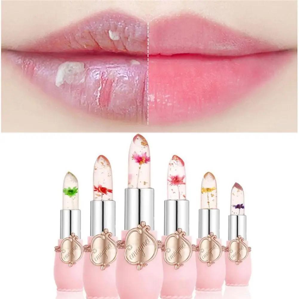 

Moisturizer Long-lasting Jelly Flower Lipstick Makeup 6pcs Colorful Pink Lip /set Blam Changed Temperature Transparent P7S5
