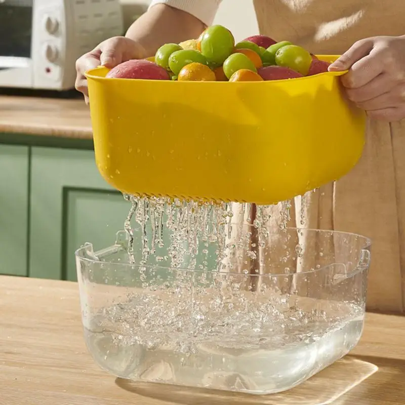 

Кухонная силиконовая двойная сливная корзина, корзина для мытья и хранения, ситечки, чаши, слив овощей, инструмент