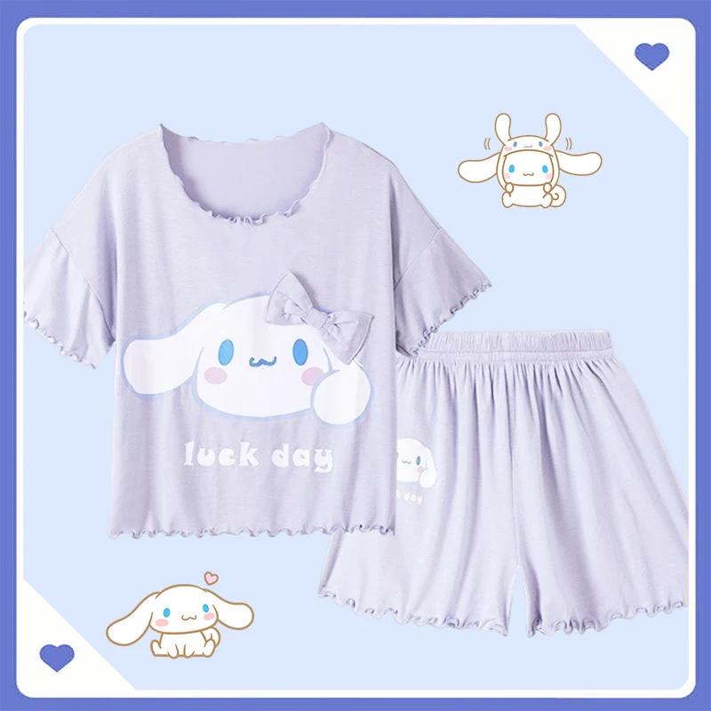 

2Pcs Sanrioed Kids Pajamas Short Sleeved Shorts Set Soft Summer Home Cartoon Cinnamoroll Cute Nightgown Lovely Girls Gift Nighty