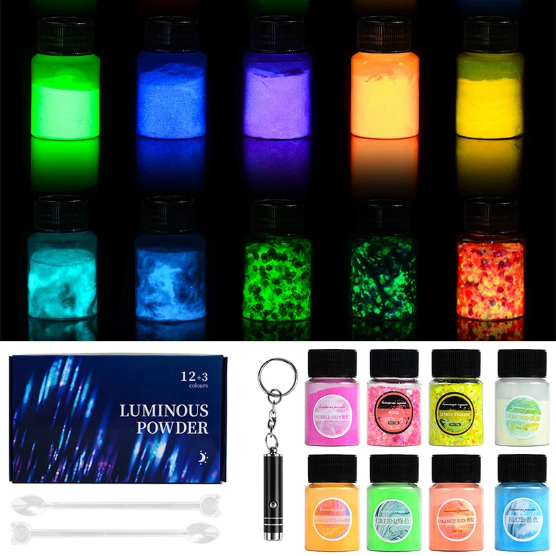 

12Pcs Luminous Powder Resin Pigment DIY UV Epoxy Resin Mold Filler Nail Art Glitter Fine Powder Glow In The Dark Jewelry Making