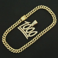 rapper iced out cuban chain bling diamond number 1000 rhinestone pendants mens necklaces gold choker charm jewelry for male gift