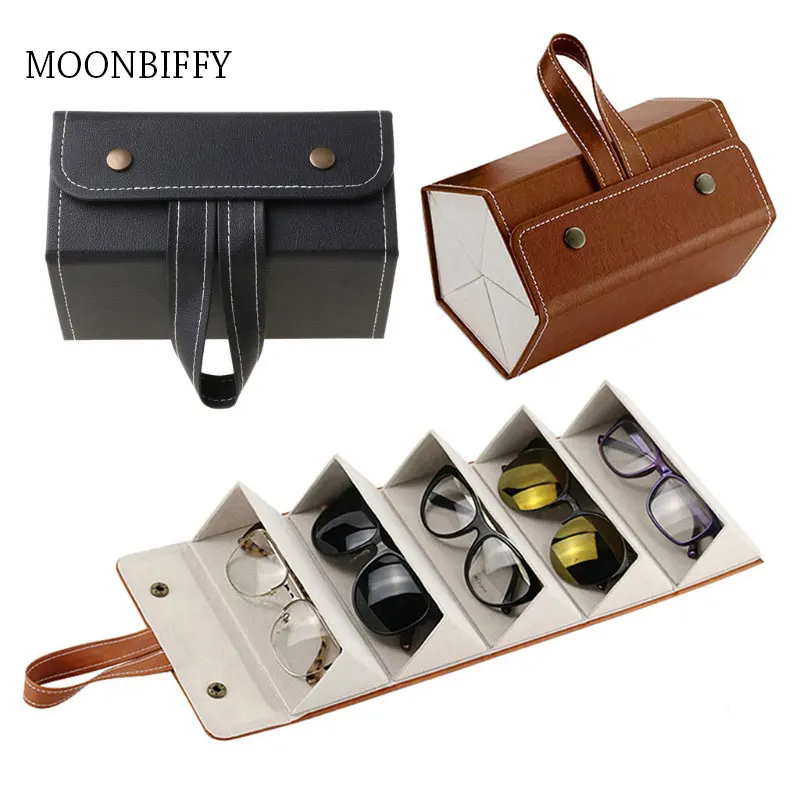 

Glasses Case Cover PU Leather 4/5/6 Pairs of Sunglasses Holder Box Eyeglasses Solid Storage Box Magnet Switch PU Bag