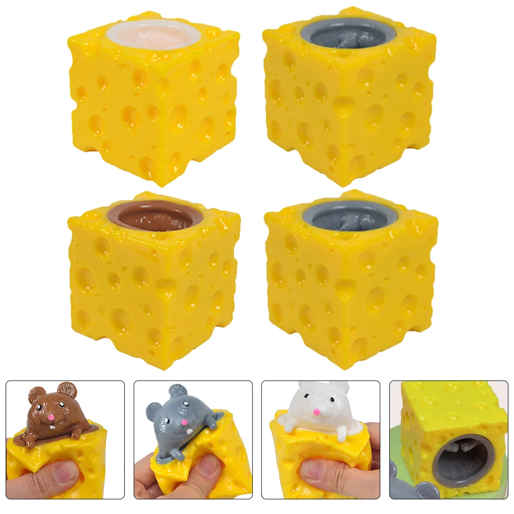 

4 Pcs Pinch Music Cat Mouse Toy Supple Cheese Fake Fidget Toys Hamster Squeeze Silica Gel Office Lovely Decompression