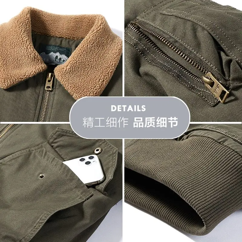 New Winter Men's Jacket Fur Lined Coat Bomber Jacket Brand Oversize Tops Warm Plush Thicken Loose Korean Fashion