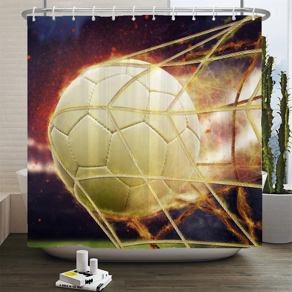 

Nordic style Football Print Shower Curtain Polyester Waterproof Creative Bath Bathroom Curtain Home Decor Curtain With Hooks