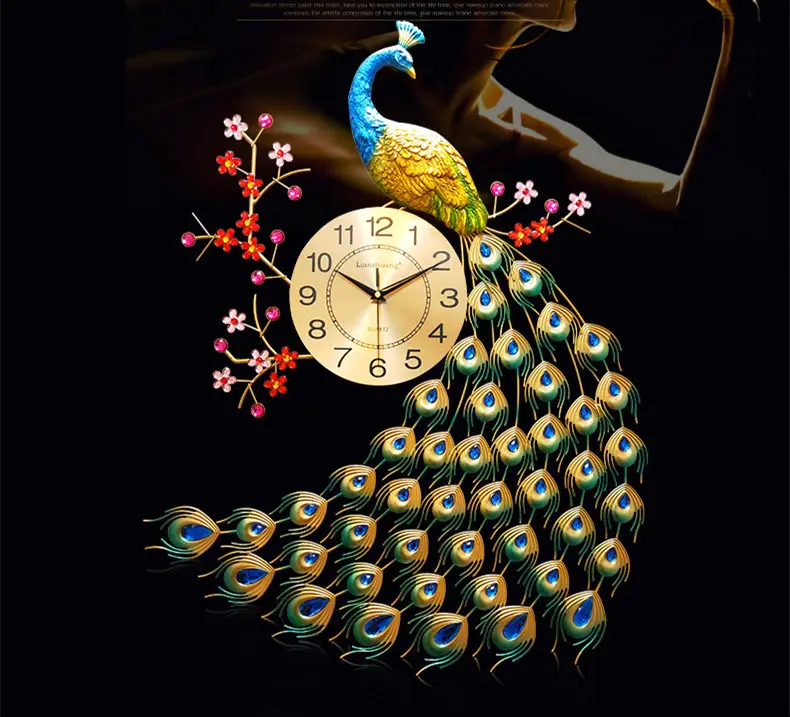 

Nordic Modern Home Living Room Wall Clock Creative 3Ddiy Peacock Mute Clock Reloj De Pared Fashion Decorative Quartz Clock Heat