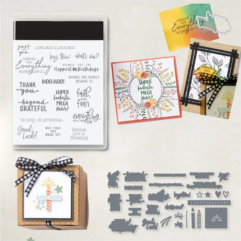 

New Arrival Phrase 2022 Metal Cutting Dies and Clear Stamps DIY Scrapbooking Card Paper Crafts Making Photo Album Decor