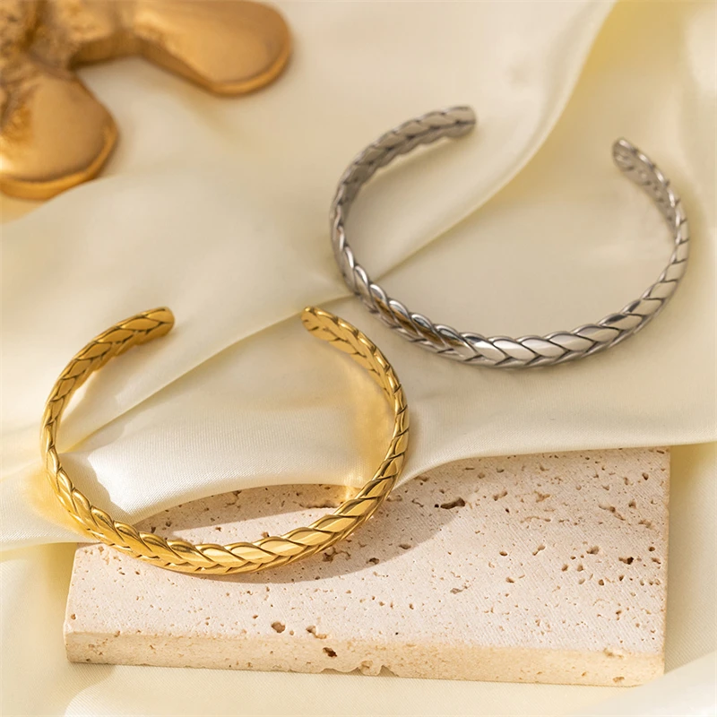 Винтажный широкий браслет из нержавеющей стали в форме пшеницы для женщин