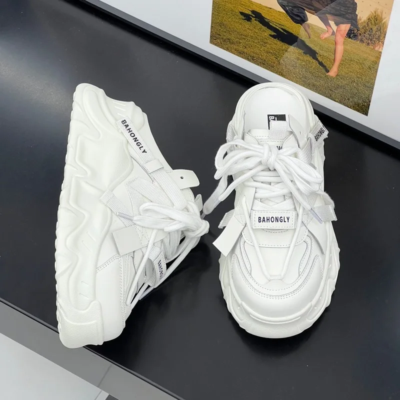 Half Drag Women Sneakers 203 Summer Autumn New Designer Platform Shoes Ladies No Heel Soft Sole Solid Color Pink Shoes Female